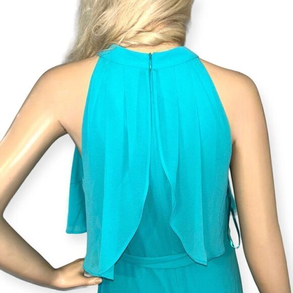 ELIZA J Halter Neck Tiered Popover Dress In Turquoise Blue Size 10 NEW - Picture 8 of 11